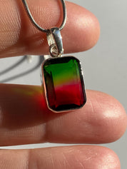 Watermelon Tourmaline Sterling Silver Baguette Pendant