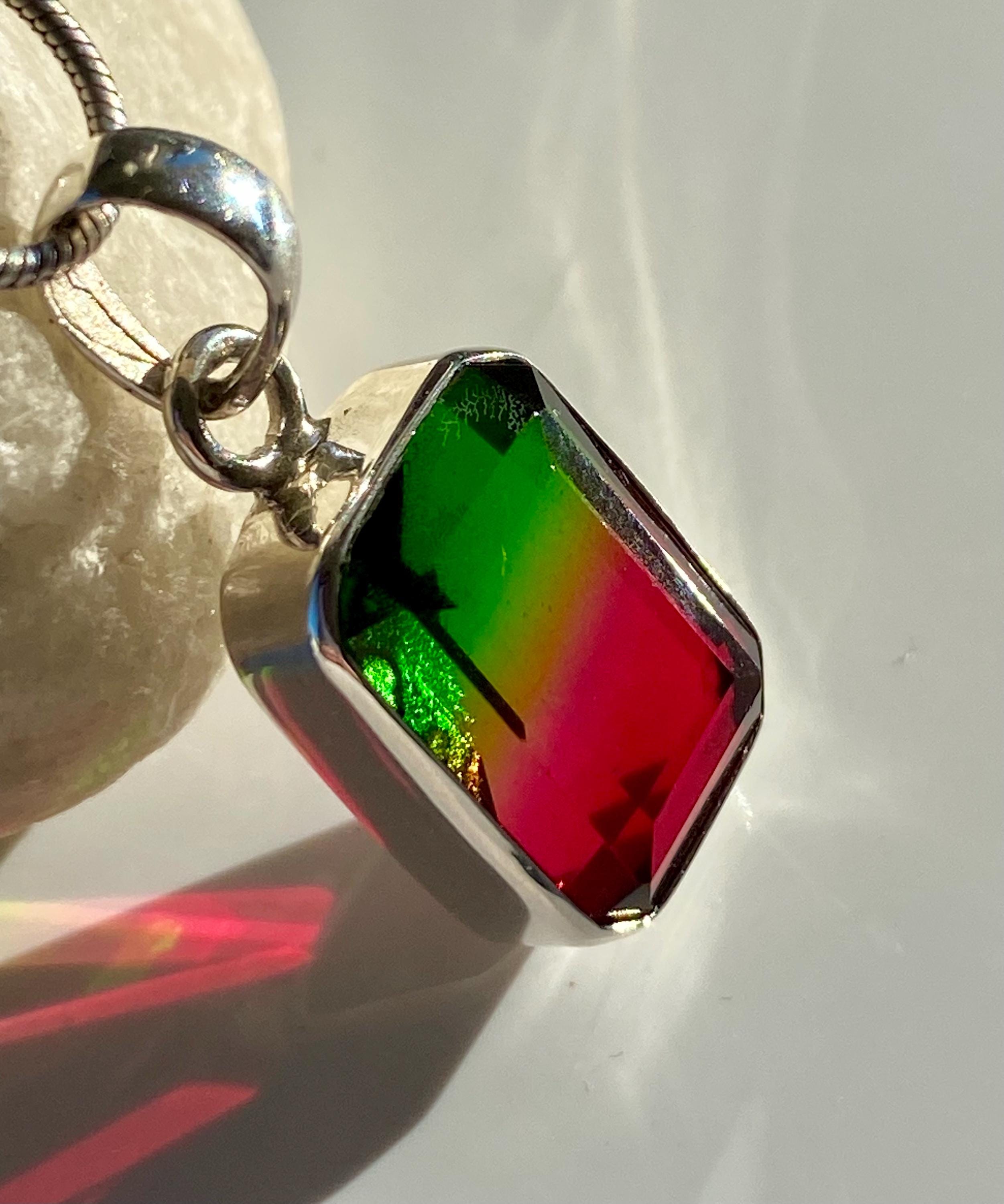 Watermelon Tourmaline Sterling Silver Baguette Pendant
