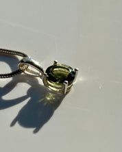 Certified Natural Moldavite 0.60ct Round • 925 Silver Pendant (4-Prong) • Copy of Lab Report Included