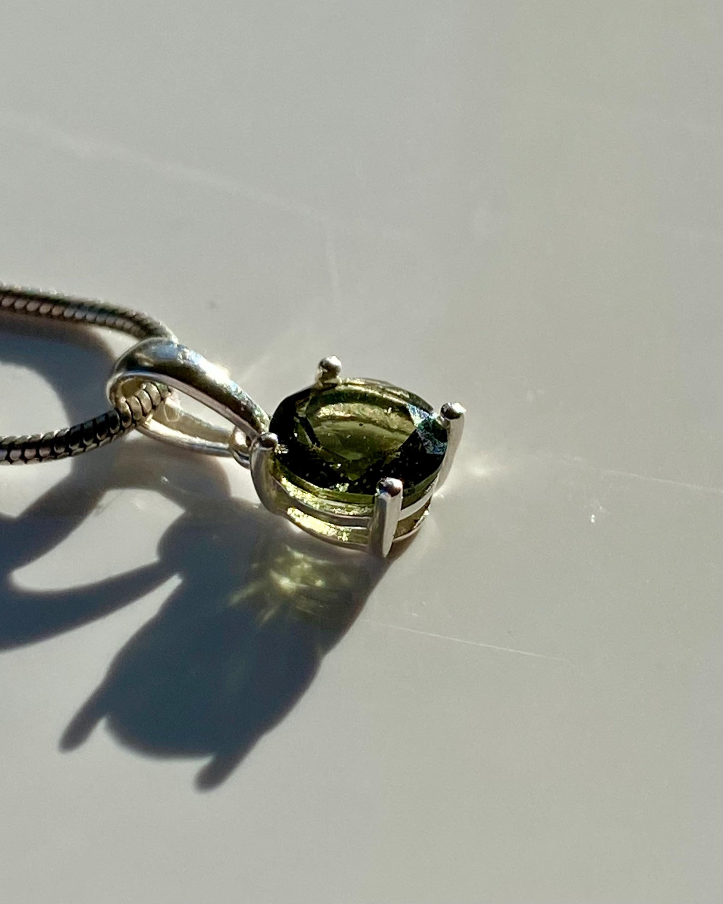Certified Natural Moldavite 0.60ct Round • 925 Silver Pendant (4-Prong) • Copy of Lab Report Included