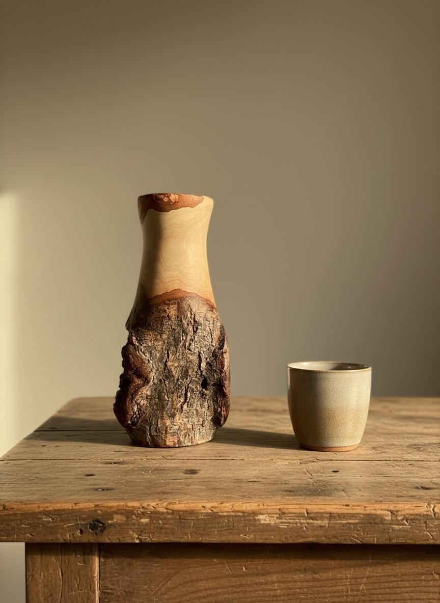 Handmade Elm Burr/Burl, Wooden Vase Hand-Turned Solid Wood, Rustic Natural Decor