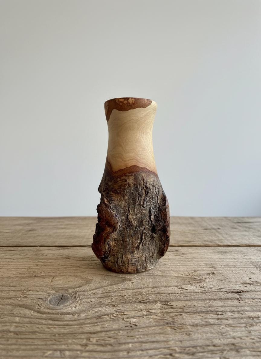 Handmade Elm Burr/Burl, Wooden Vase Hand-Turned Solid Wood, Rustic Natural Decor
