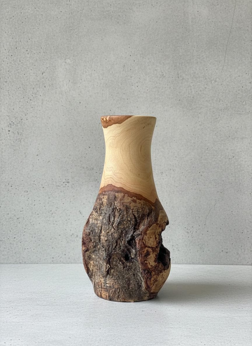 Handmade Elm Burr/Burl, Wooden Vase Hand-Turned Solid Wood, Rustic Natural Decor