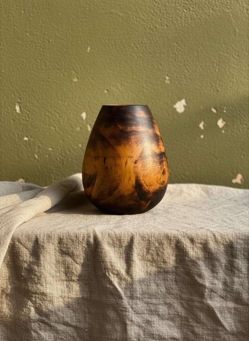 Bog Oak Wooden Vase – Hand-Turned, UK Made, Natural Oil Finish – Dried Flower