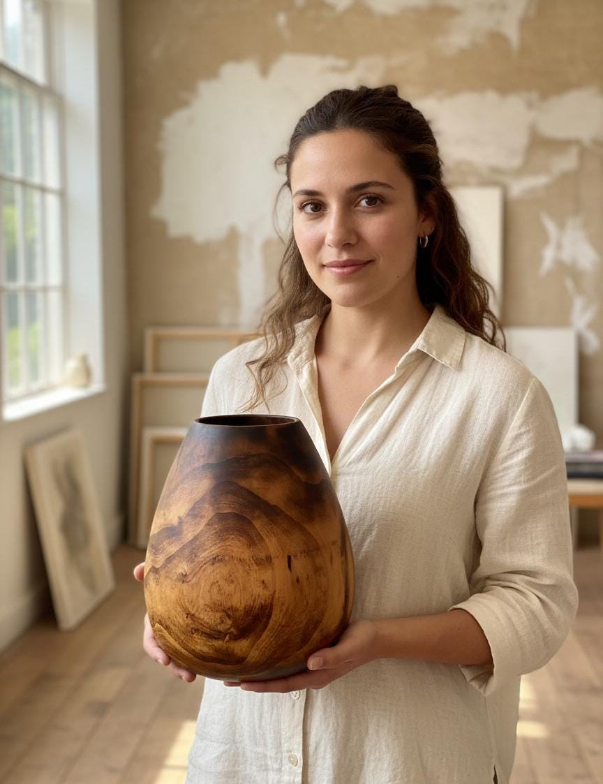 Bog Oak Wooden Vase – Hand-Turned, UK Made, Natural Oil Finish – Dried Flower