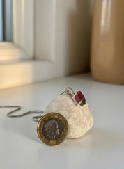 Watermelon Tourmaline Pendant • Natural Pink-Green Slice • 925 Silver • Small Raw Gem Necklace • 21 mm