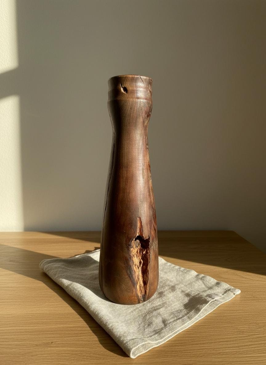 Hand Turned Pear Wood Vase – Rare UK Timber