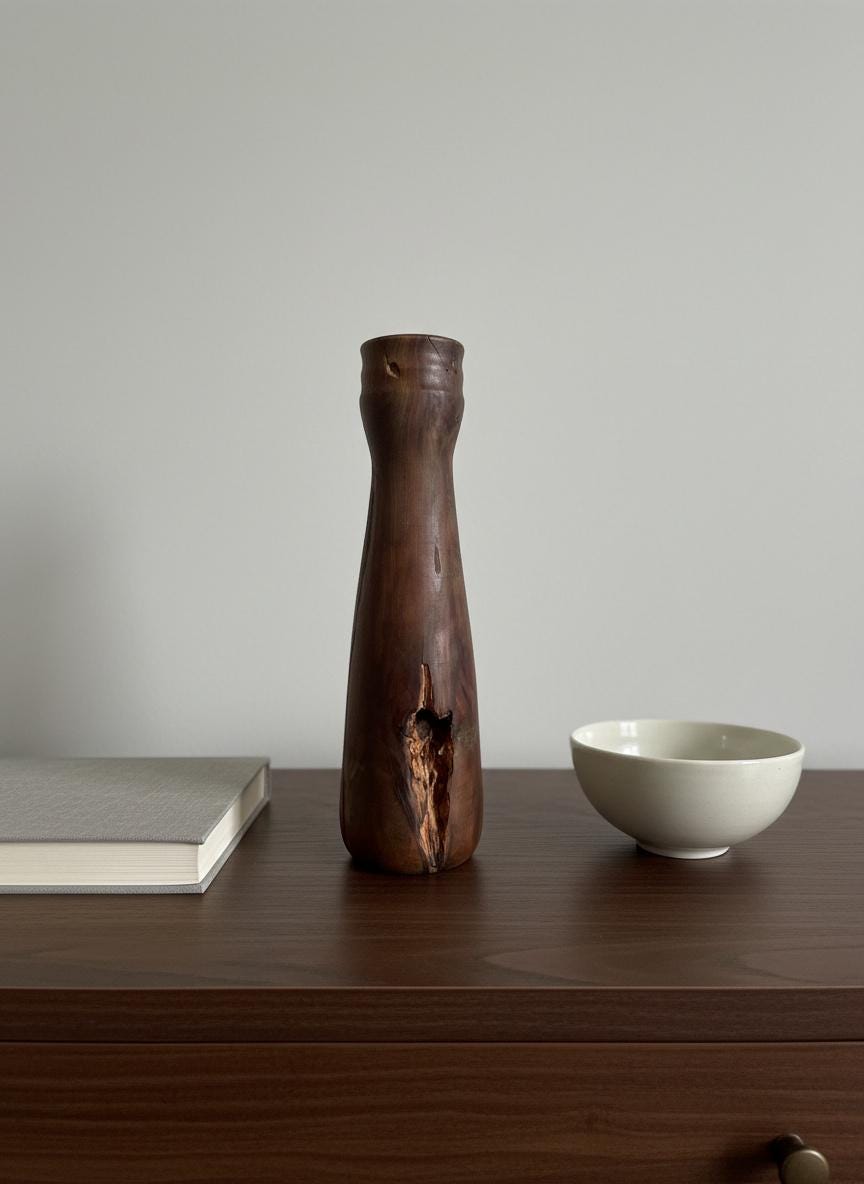 Hand Turned Pear Wood Vase – Rare UK Timber