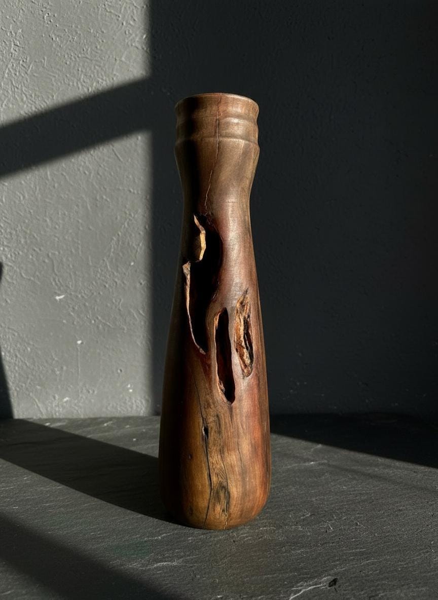 Hand Turned Pear Wood Vase – Rare UK Timber