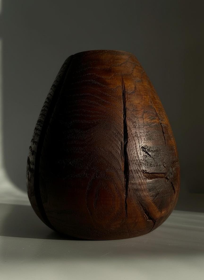 Hand Turned Oak Wood Vase – Wabi-Sabi Sculpture