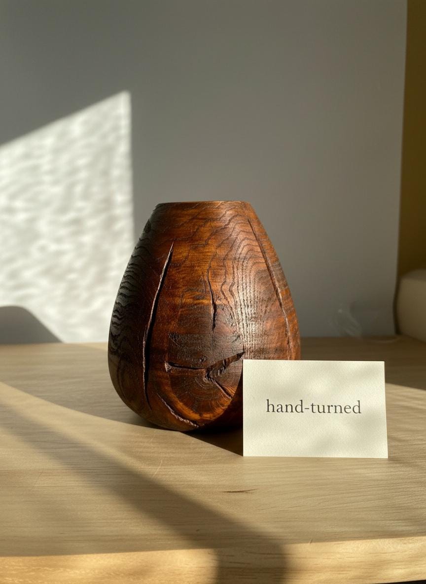 Hand Turned Oak Wood Vase – Wabi-Sabi Sculpture