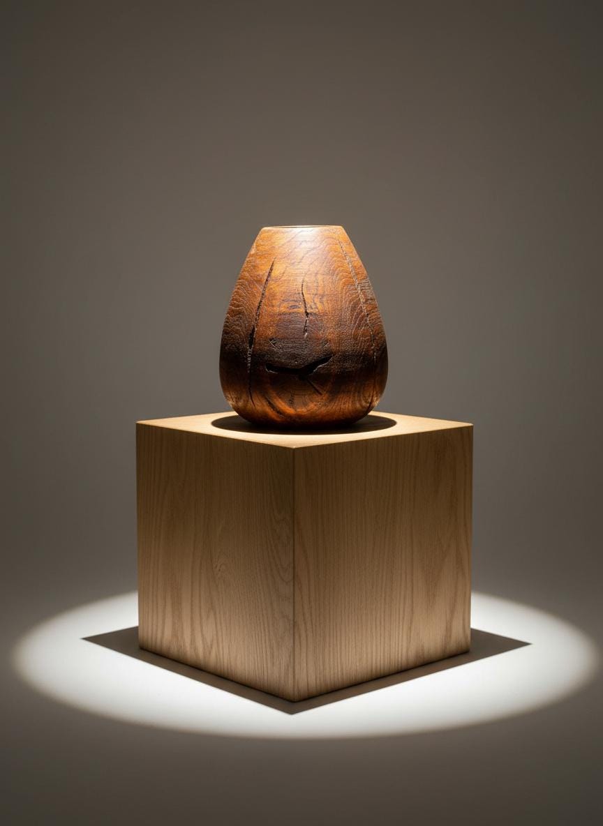 Hand Turned Oak Wood Vase – Wabi-Sabi Sculpture