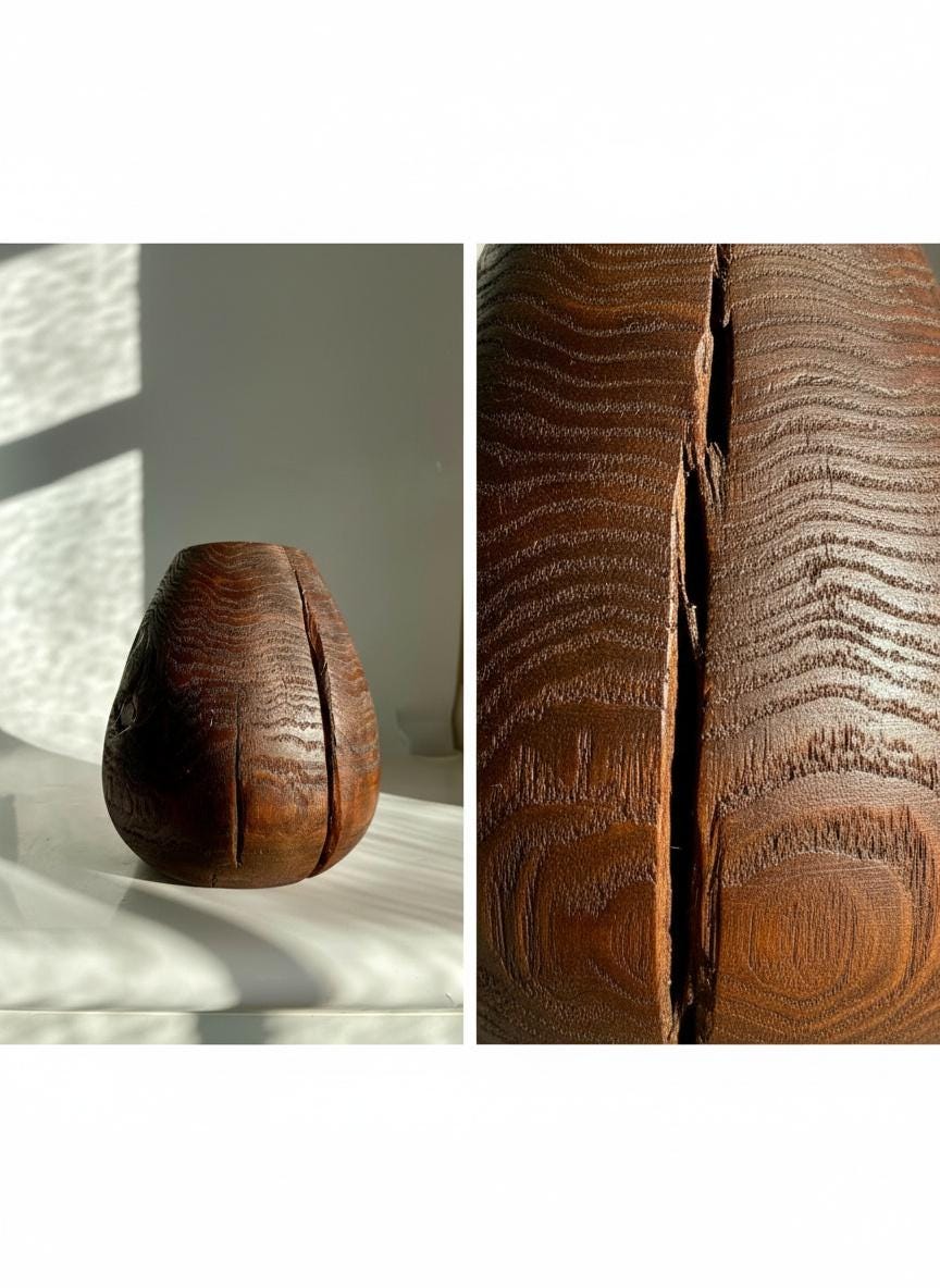 Hand Turned Oak Wood Vase – Wabi-Sabi Sculpture
