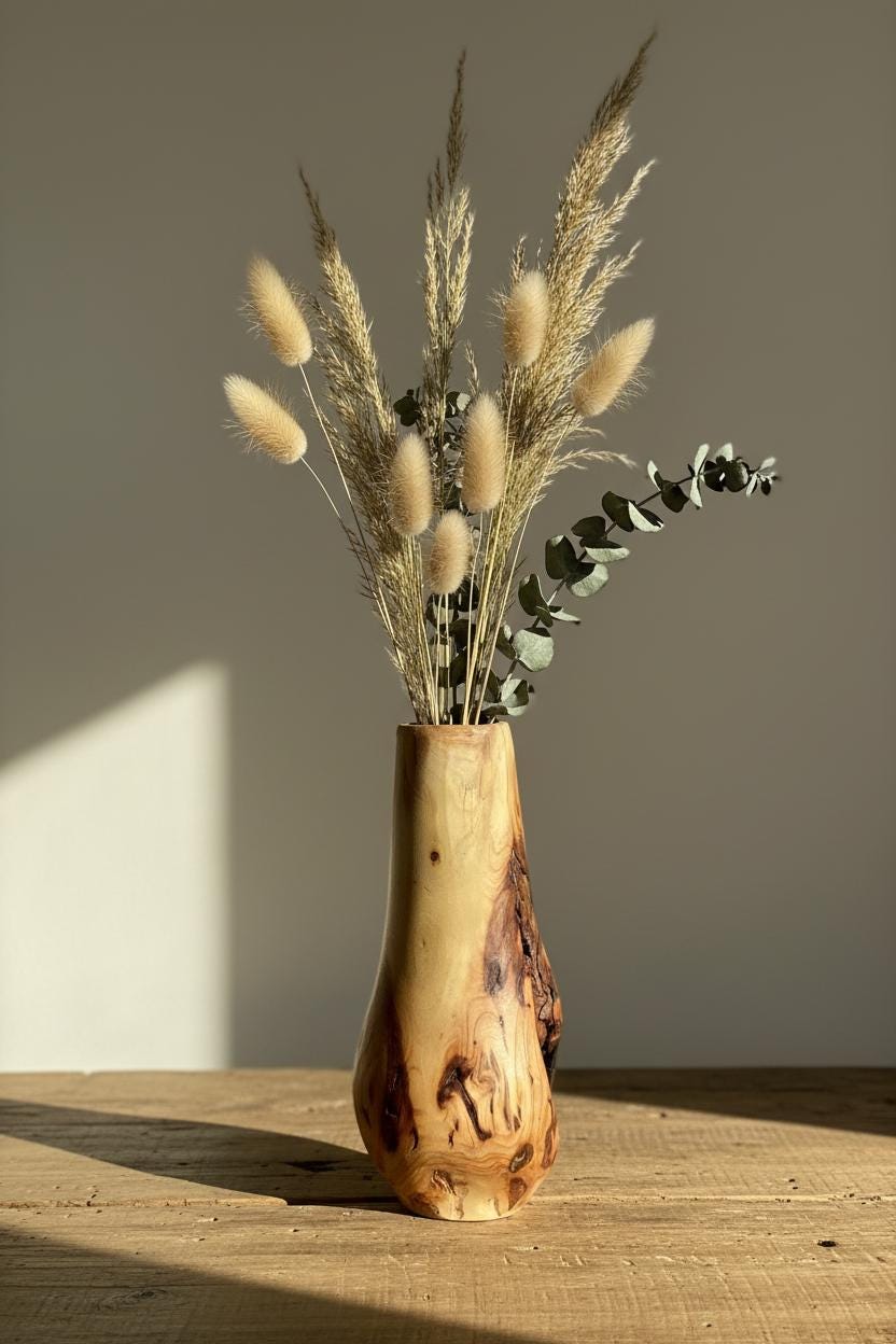 Handmade Elm Burr/Burl, Wooden Vase Hand-Turned Solid Wood, Rustic Natural Decor