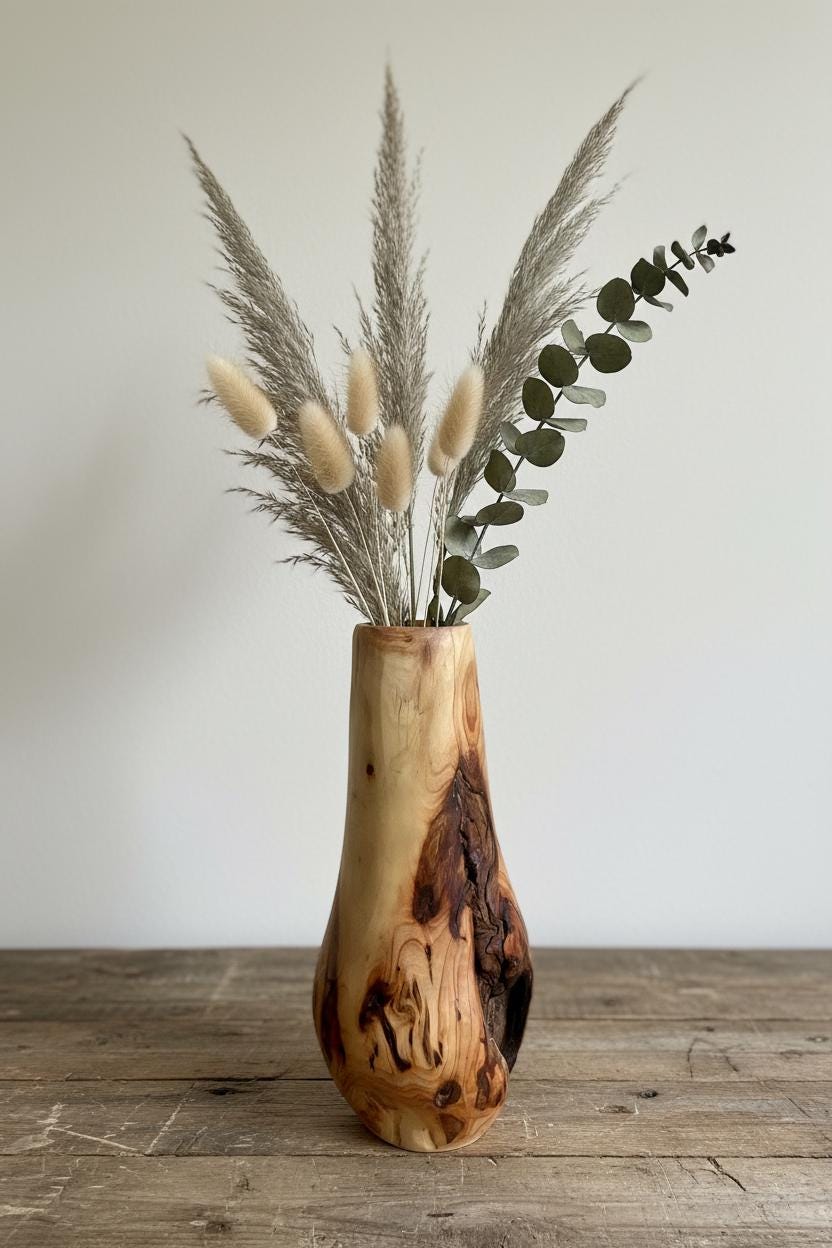 Handmade Elm Burr/Burl, Wooden Vase Hand-Turned Solid Wood, Rustic Natural Decor