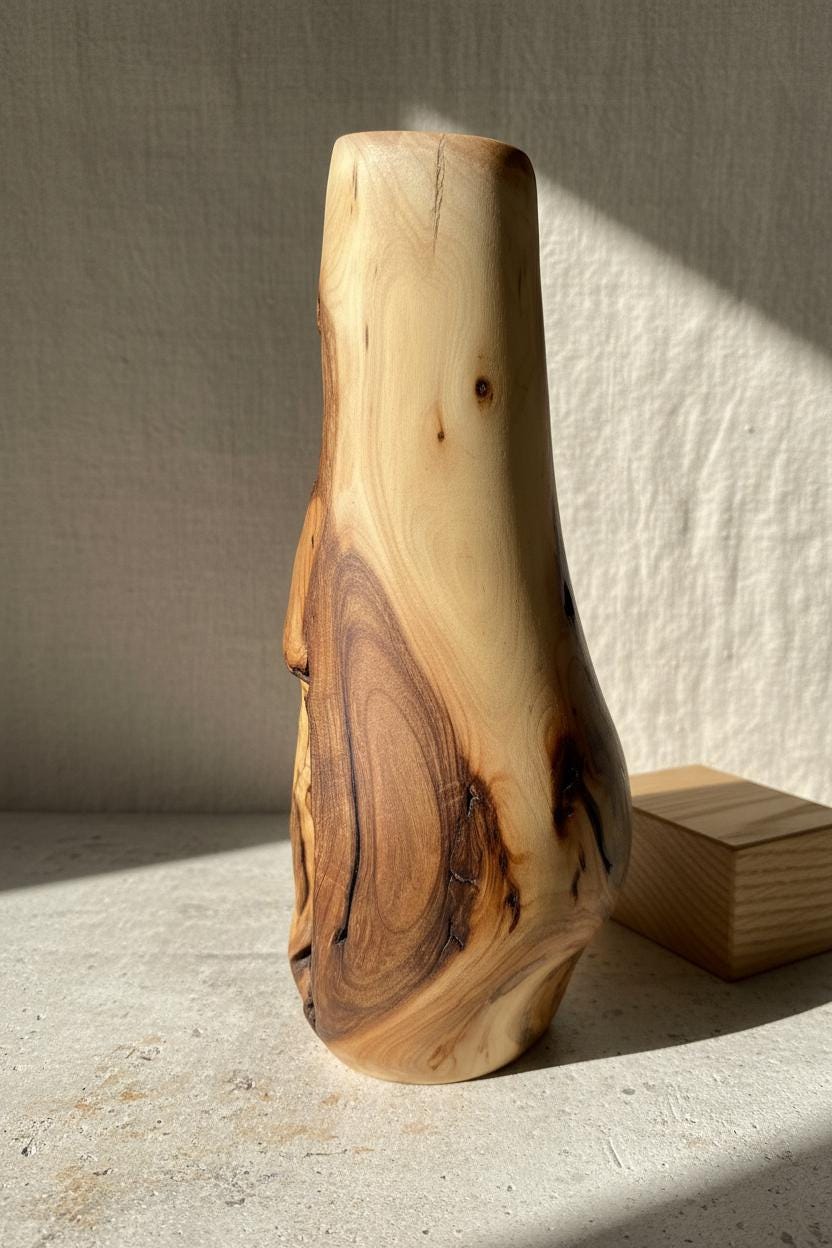 Handmade Elm Burr/Burl, Wooden Vase Hand-Turned Solid Wood, Rustic Natural Decor