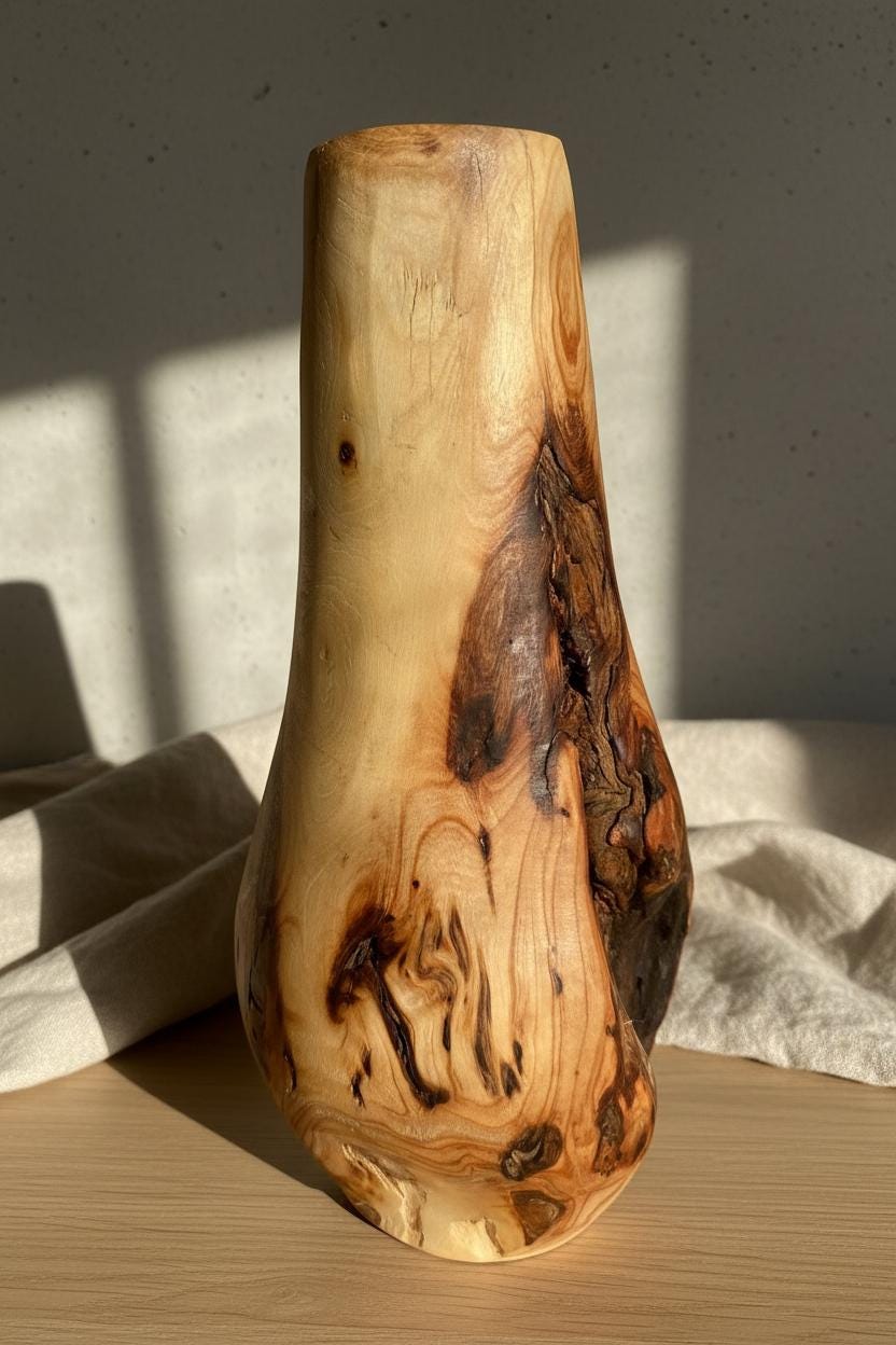 Handmade Elm Burr/Burl, Wooden Vase Hand-Turned Solid Wood, Rustic Natural Decor