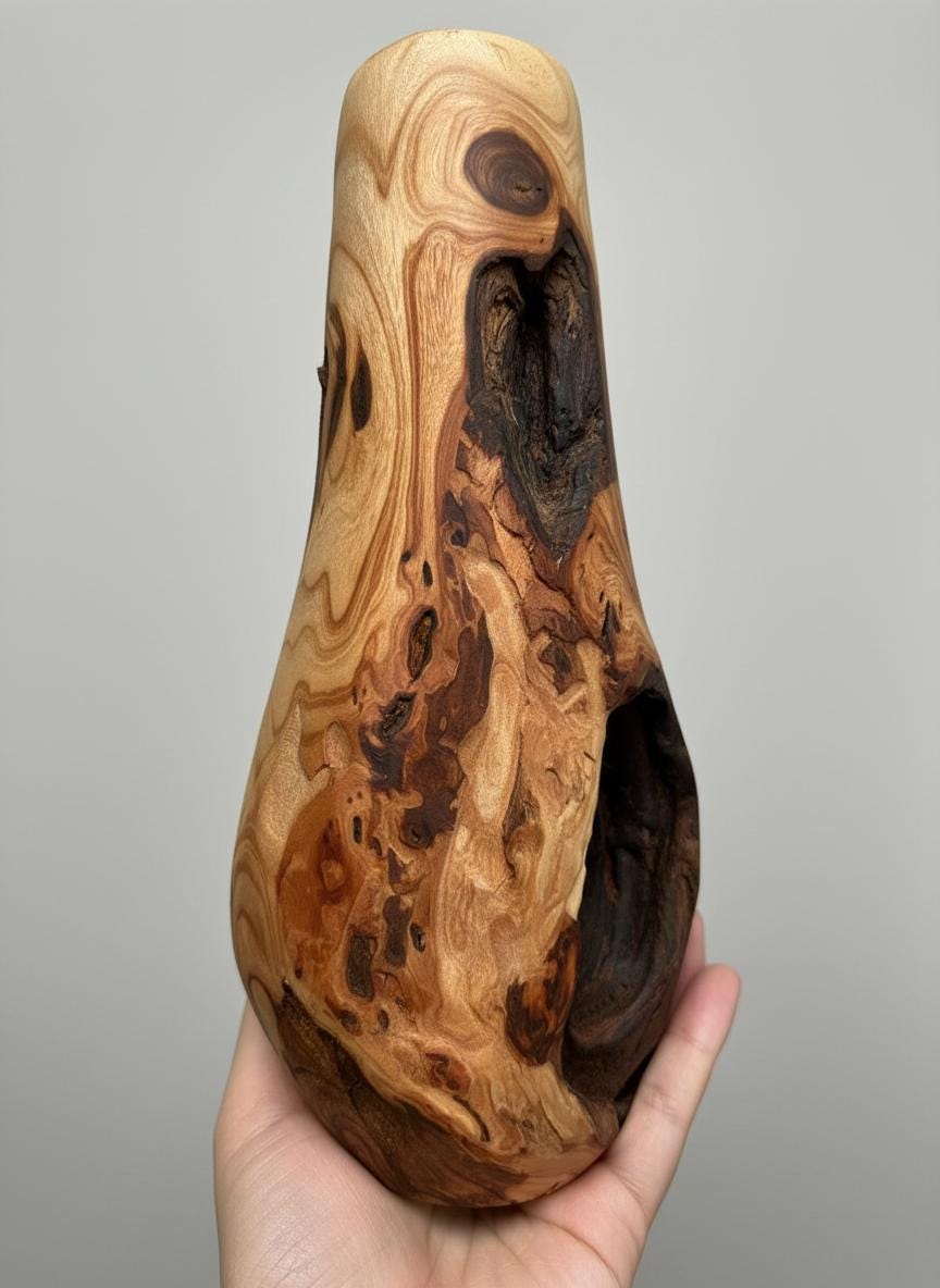 Handmade Elm Burr/Burl, Wooden Vase Hand-Turned Solid Wood, Rustic Natural Decor