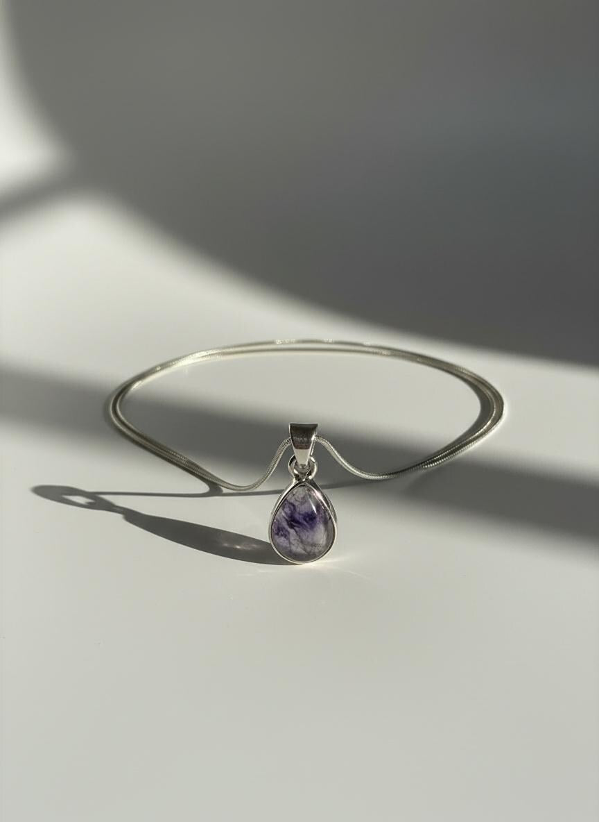 Teardrop Blue John Pendant in Silver | Derbyshire Spar Necklace