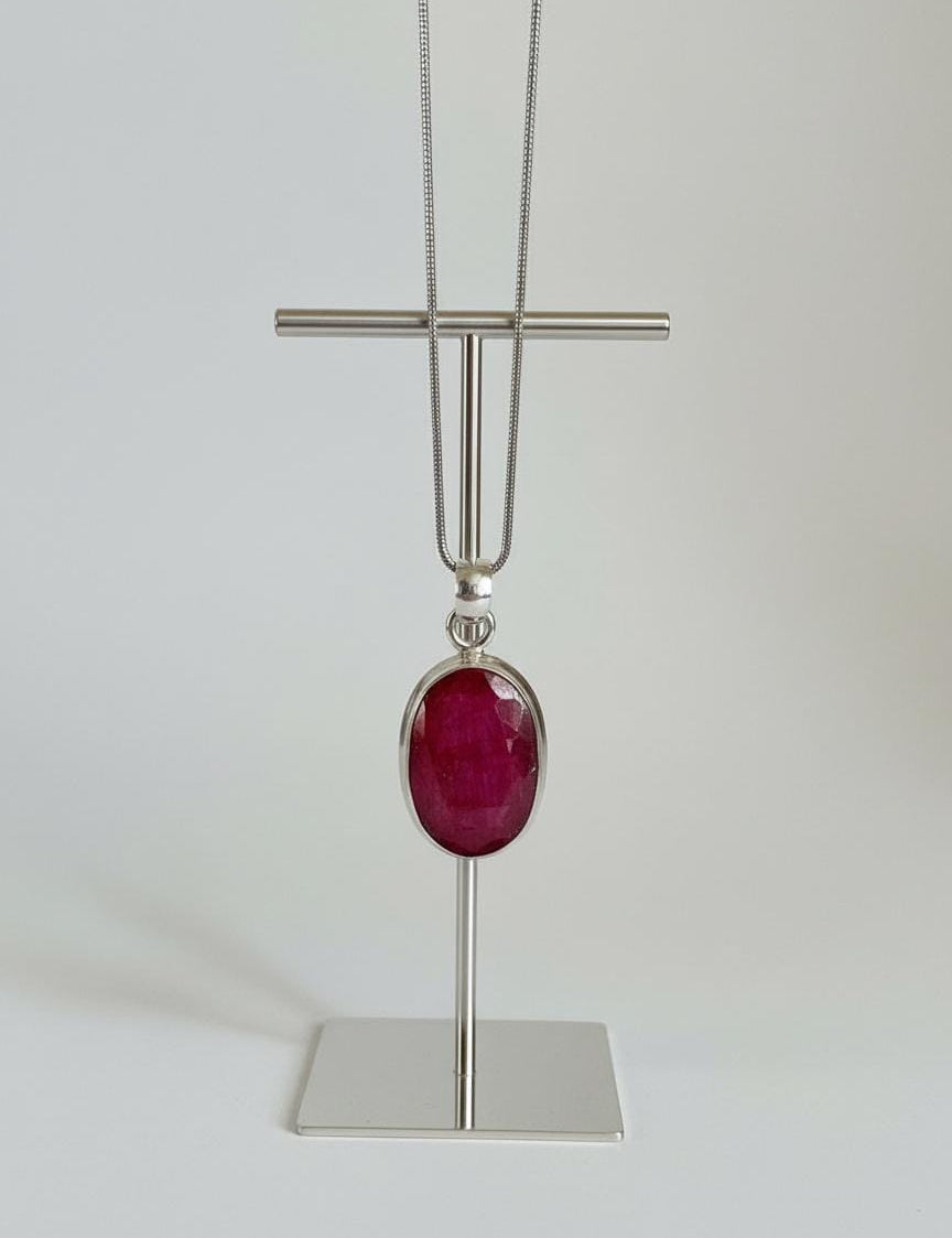 Raw Ruby 925 Sterling Silver Oval Pendant