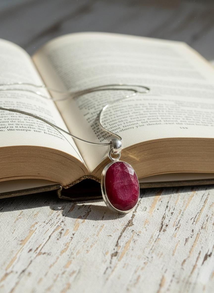Raw Ruby 925 Sterling Silver Oval Pendant