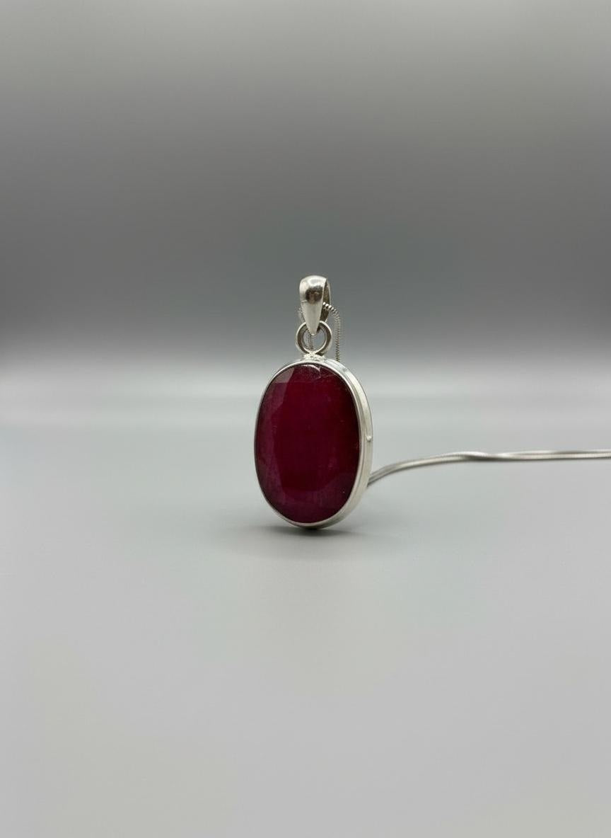 Raw Ruby 925 Sterling Silver Oval Pendant