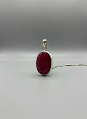 Raw Ruby 925 Sterling Silver Oval Pendant