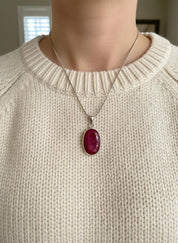 Raw Ruby 925 Sterling Silver Oval Pendant