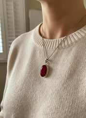 Raw Ruby 925 Sterling Silver Oval Pendant