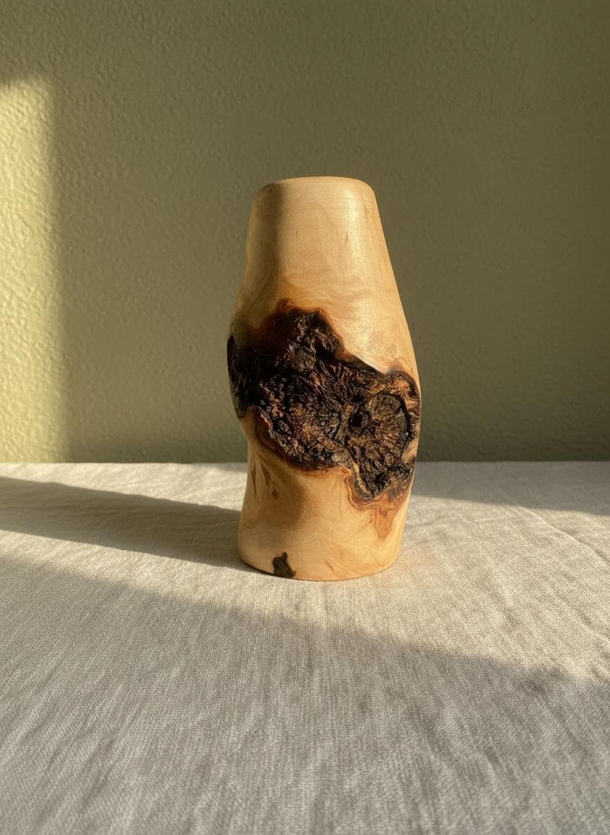 Hand-Turned Elm Burr Wooden Vase – Natural Burl Art