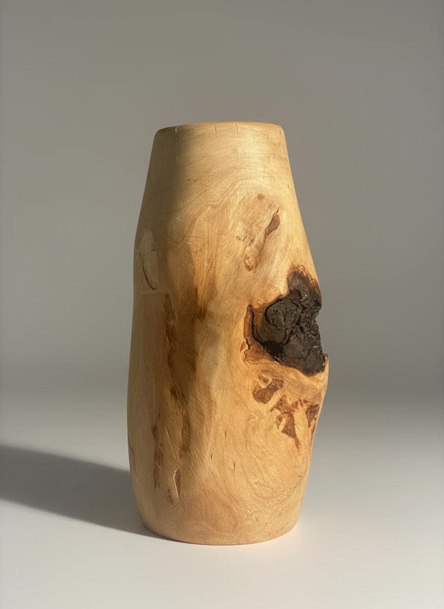 Hand-Turned Elm Burr Wooden Vase – Natural Burl Art