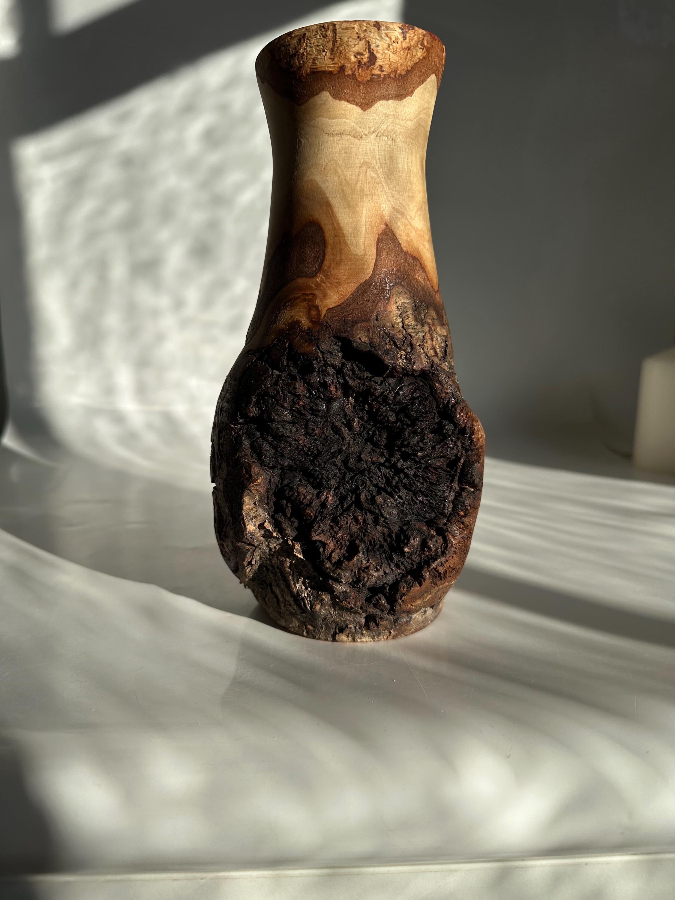 Handmade Elm Burr/Burl, Wooden Vase Hand-Turned Solid Wood, Rustic Natural Decor