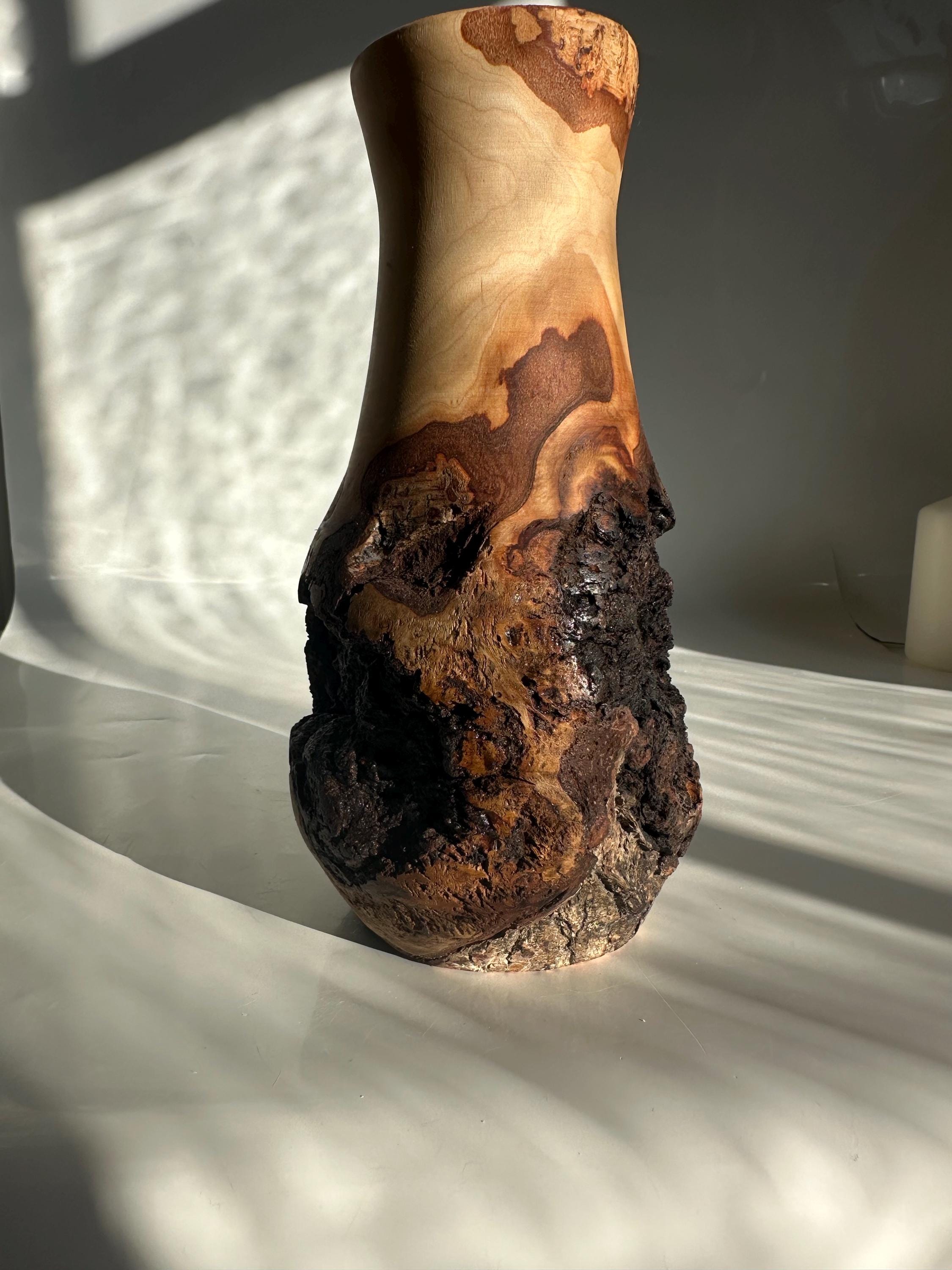 Handmade Elm Burr/Burl, Wooden Vase Hand-Turned Solid Wood, Rustic Natural Decor