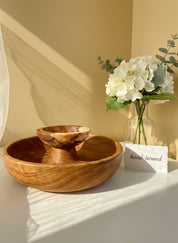 Large Solid Oak Pedestal Bowl Handmade Wooden Decorative Centrepiece