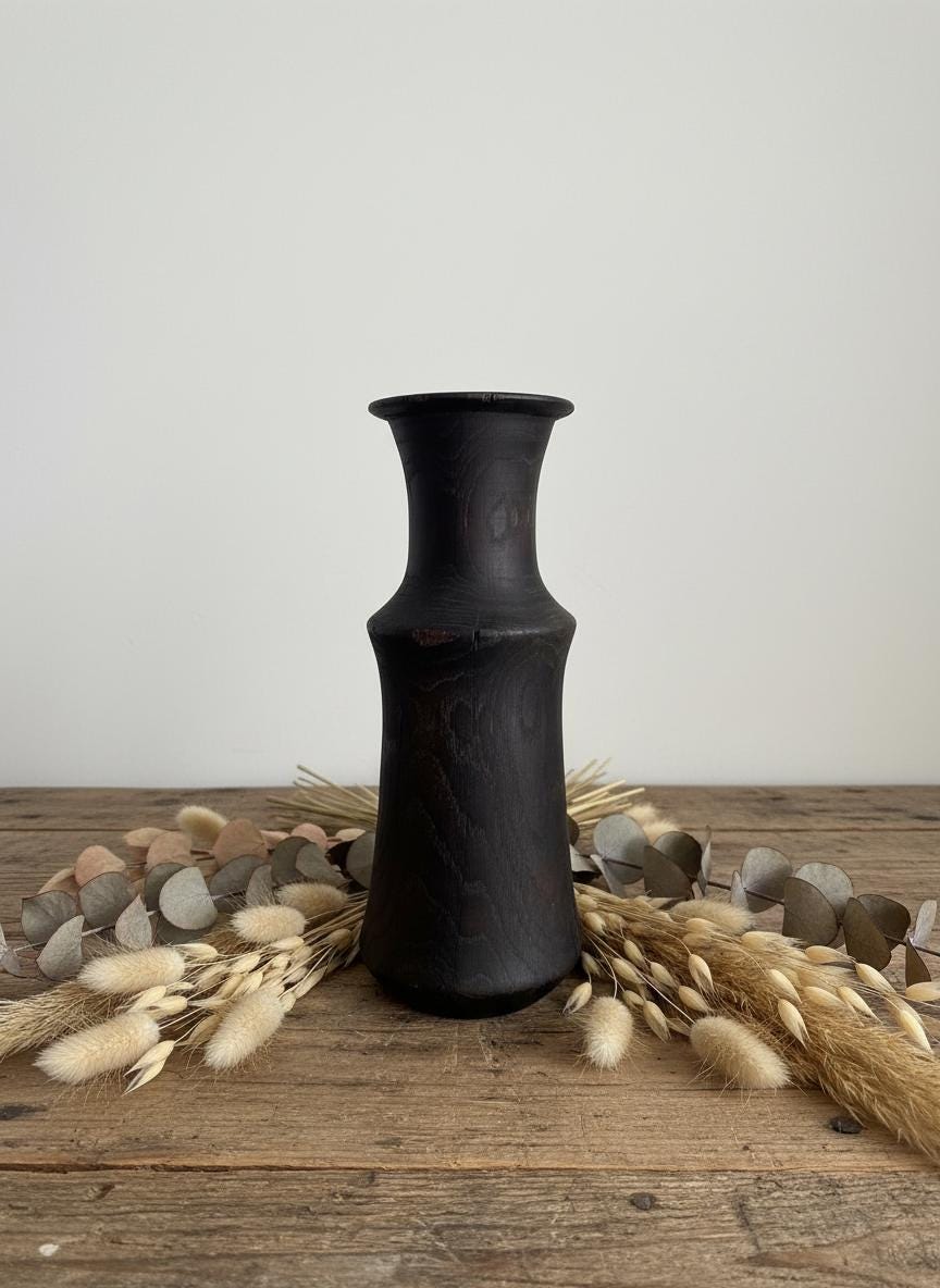 Hand-Carved Bog Oak Wooden Vase – Ancient Morta Oak Sculpture, 5th Anniversary Gift, UK Handmade
