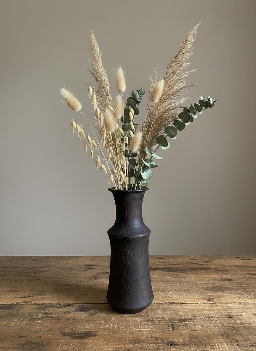 Hand-Carved Bog Oak Wooden Vase – Ancient Morta Oak Sculpture, 5th Anniversary Gift, UK Handmade