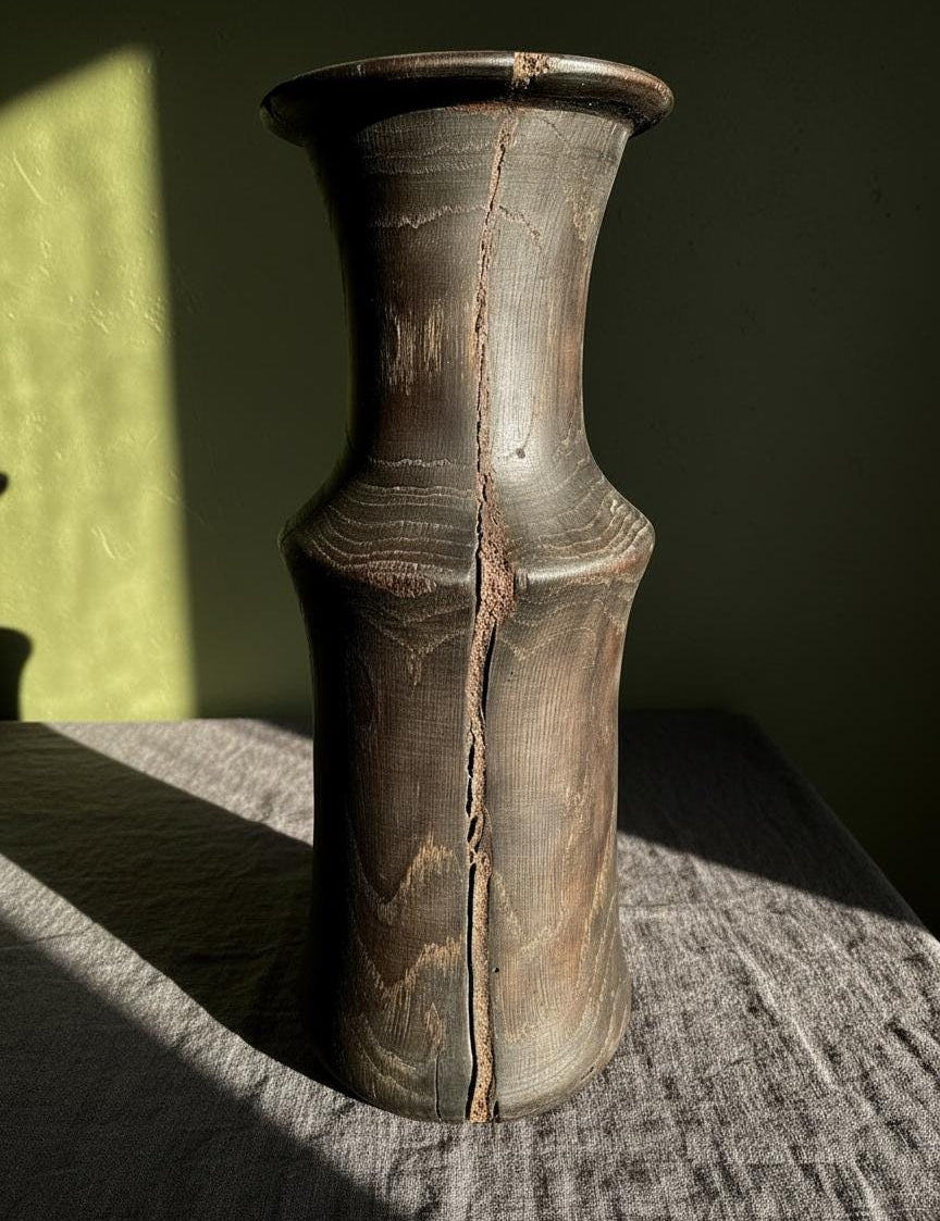 Hand-Carved Bog Oak Wooden Vase – Ancient Morta Oak Sculpture, 5th Anniversary Gift, UK Handmade
