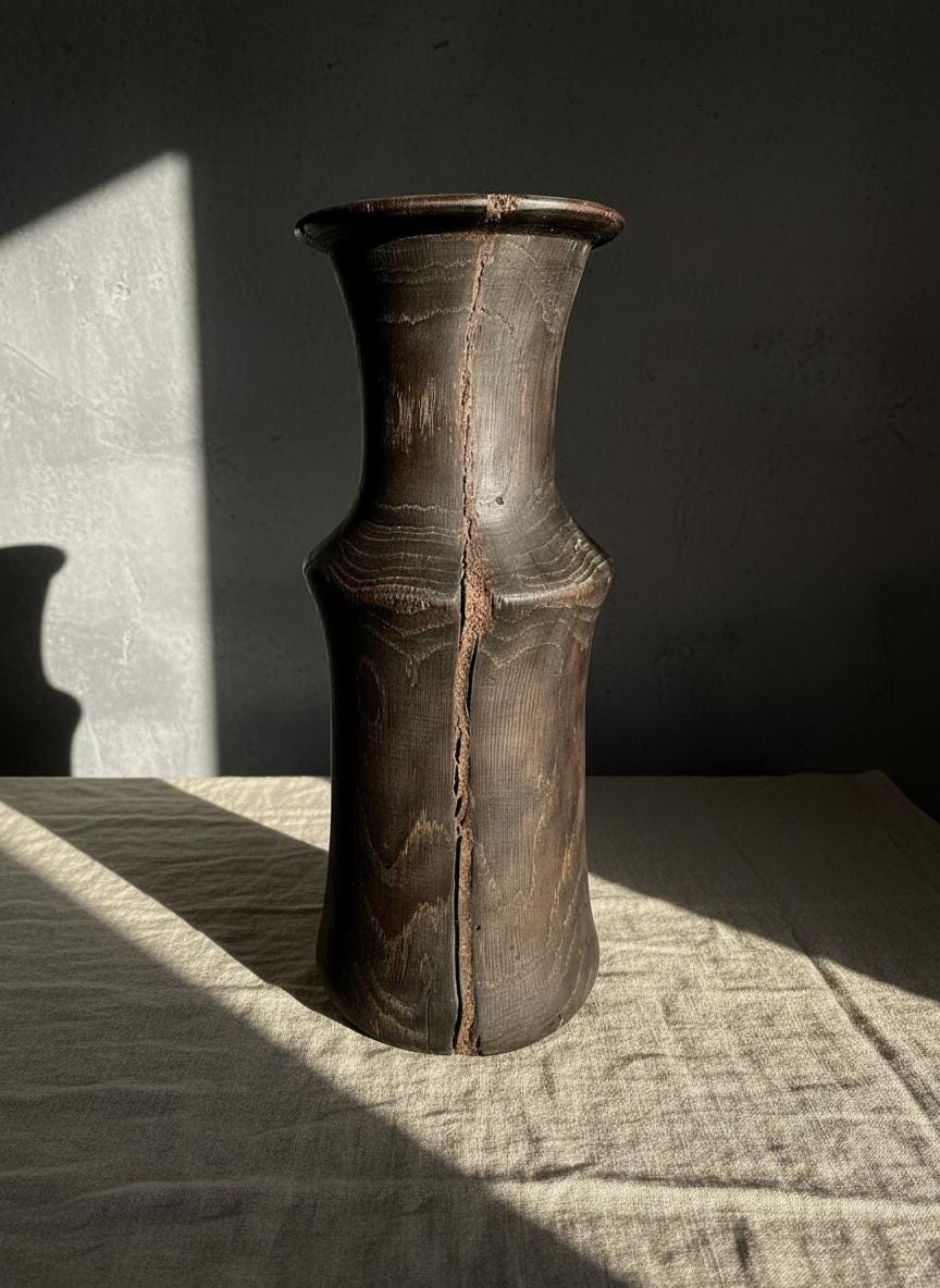 Hand-Carved Bog Oak Wooden Vase – Ancient Morta Oak Sculpture, 5th Anniversary Gift, UK Handmade