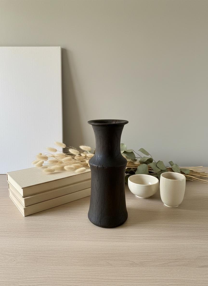 Hand-Carved Bog Oak Wooden Vase – Ancient Morta Oak Sculpture, 5th Anniversary Gift, UK Handmade