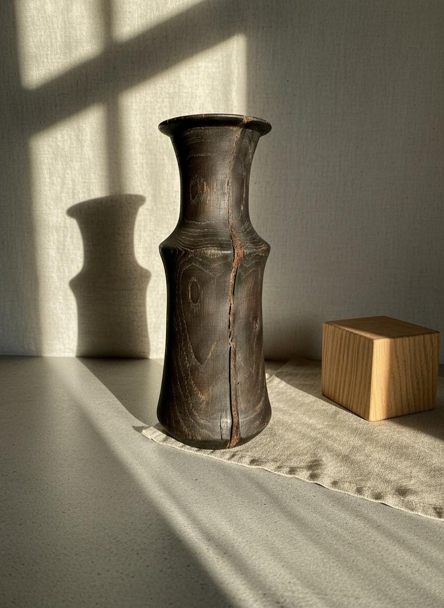 Hand-Carved Bog Oak Wooden Vase – Ancient Morta Oak Sculpture, 5th Anniversary Gift, UK Handmade
