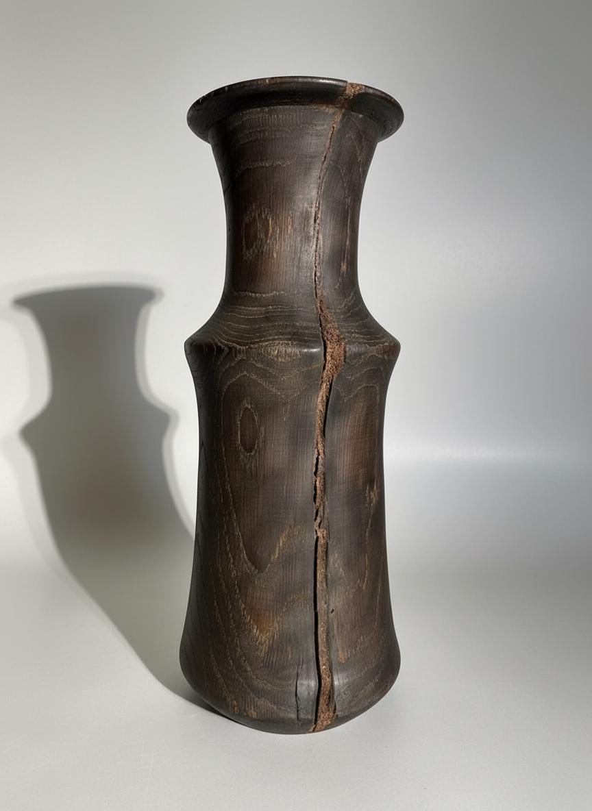 Hand-Carved Bog Oak Wooden Vase – Ancient Morta Oak Sculpture, 5th Anniversary Gift, UK Handmade