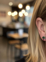 Watermelon Tourmaline Stud Earrings • 9×7mm Oval • Pink-Green Gemstone Studs