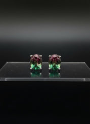 Watermelon Tourmaline Stud Earrings • 9×7mm Oval • Pink-Green Gemstone Studs
