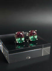 Watermelon Tourmaline Stud Earrings • 9×7mm Oval • Pink-Green Gemstone Studs