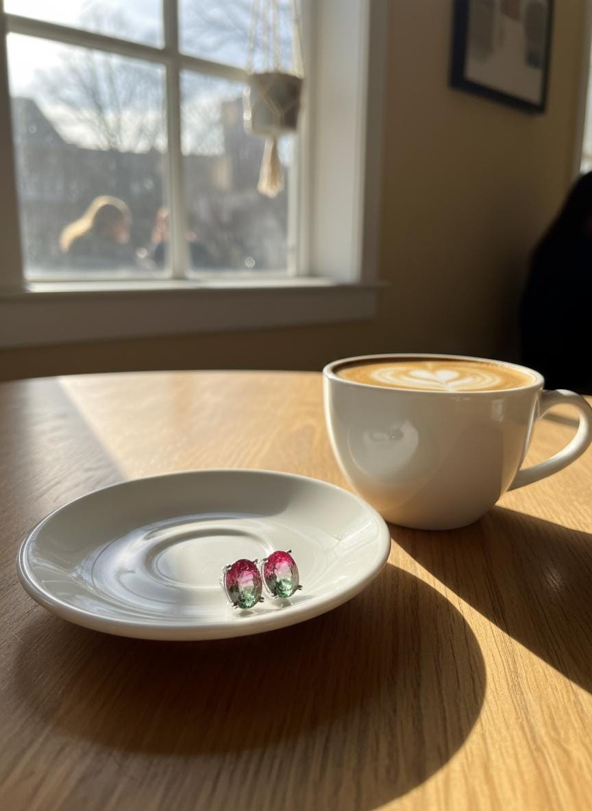 Watermelon Tourmaline Stud Earrings • 9×7mm Oval • Pink-Green Gemstone Studs
