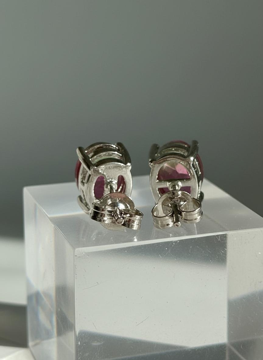 Watermelon Tourmaline Stud Earrings • 9×7mm Oval • Pink-Green Gemstone Studs