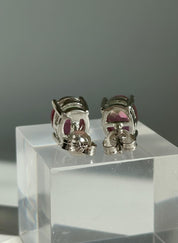 Watermelon Tourmaline Stud Earrings • 9×7mm Oval • Pink-Green Gemstone Studs