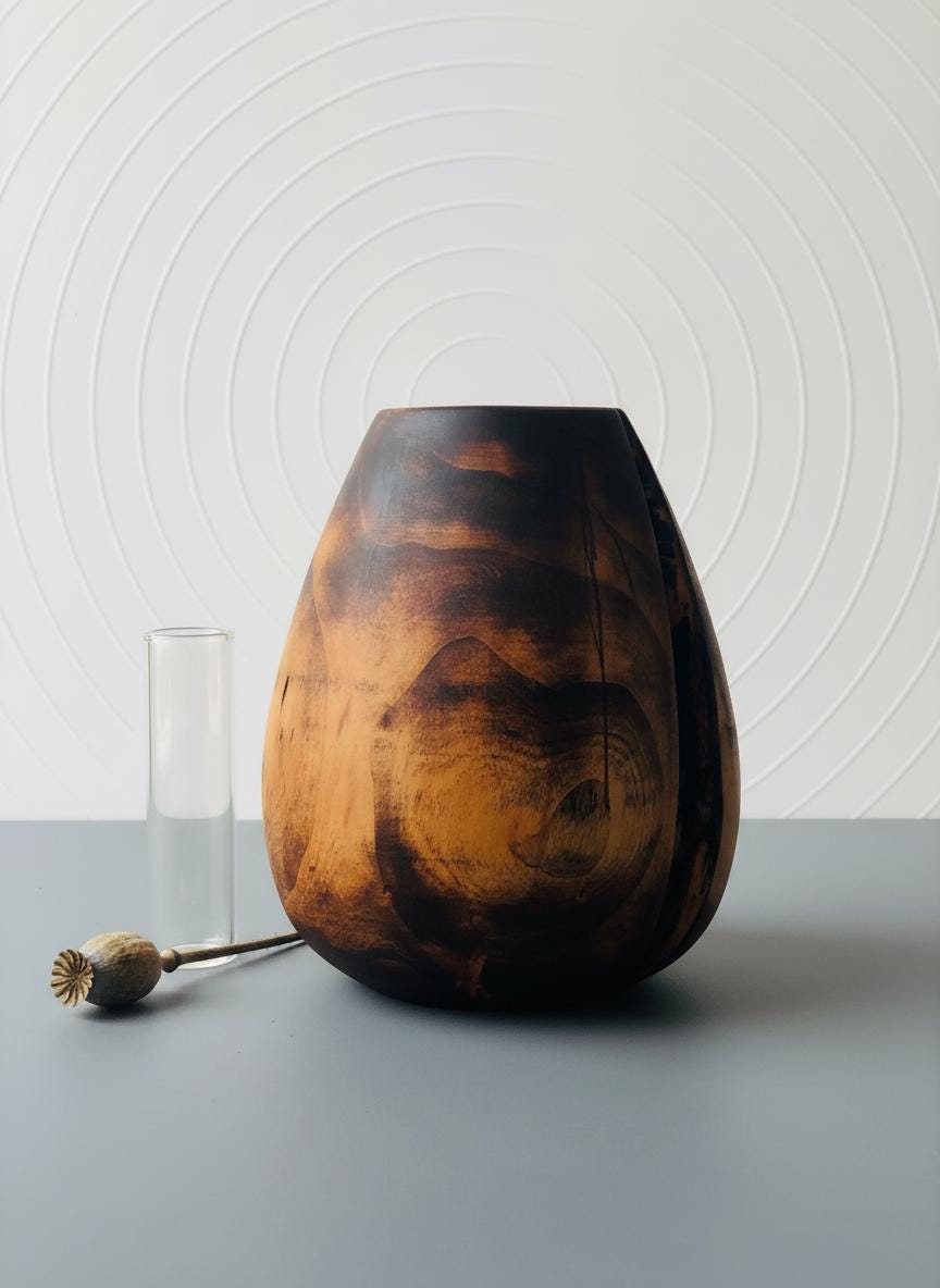 Bog Oak Wooden Vase – Hand-Turned, UK Made, Natural Oil Finish – Dried Flower