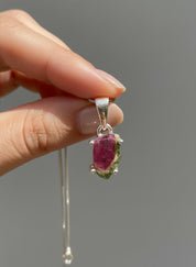 Watermelon Tourmaline Pendant • Natural Pink-Green Slice • 925 Silver • Small Raw Gem Necklace • 21 mm