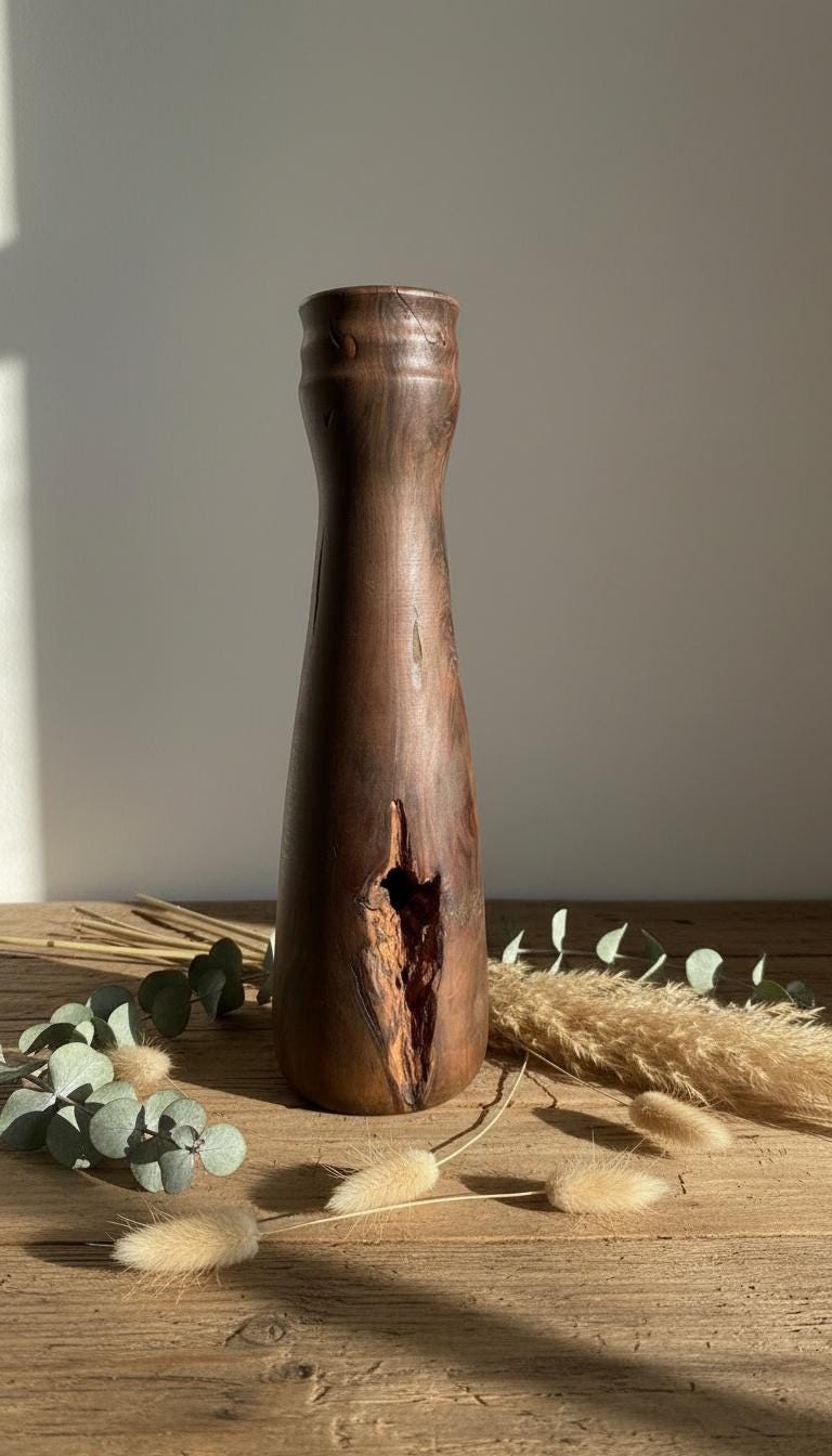 Hand Turned Pear Wood Vase – Rare UK Timber